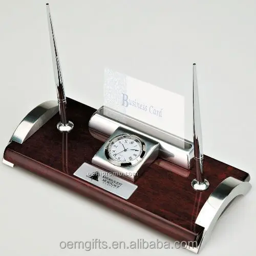 Executive Two Pen Set Clock And Card Holder Desk Set With Clock Two Pen