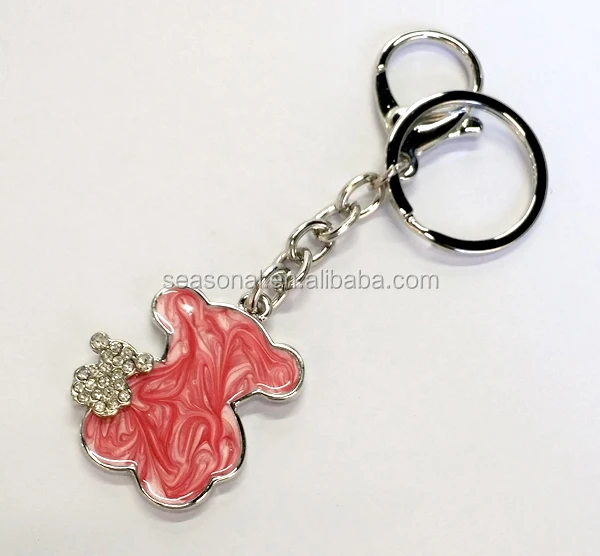 Oem Pink Crystal Happy Bear Key Chain Ring Fashion Rhinestone Animal Metal Keychain Keyring For