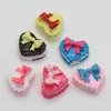 Kawaii Cute Sweet Treats Bowknot Heart Cake Cabochon Flatback Resin candy Miniature Food Craft Art Supply Decoration