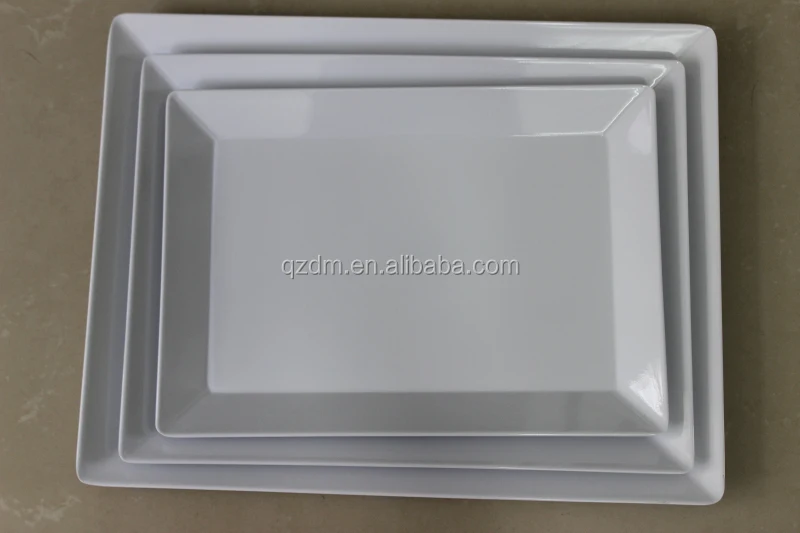 White Melamine Rectangle Tray Set Plastic plate 3pcs