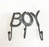 Antique cast Iron metal BOY letters wall hooks