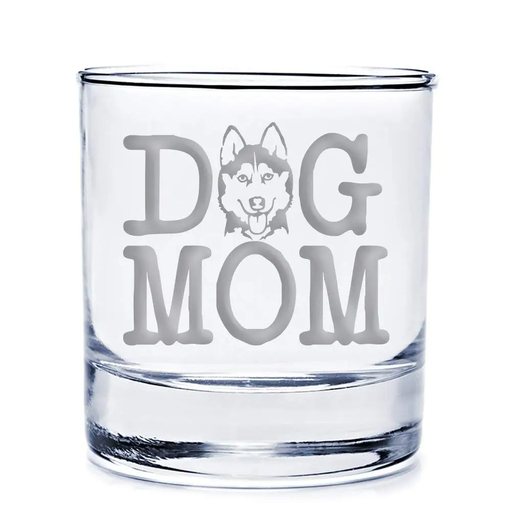 Dog Mom Siberian Husky Engraved 10-ounce Rocks Glass