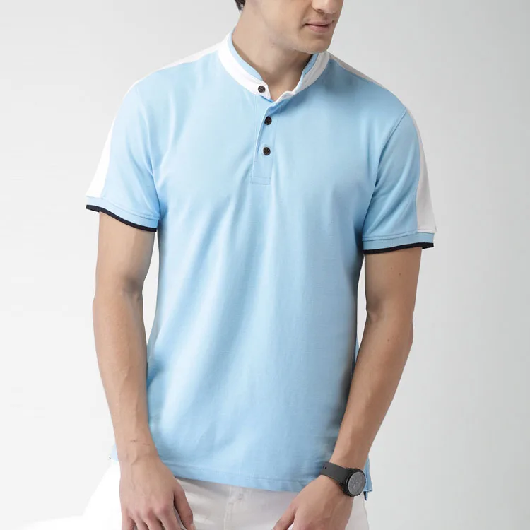 200g Mandarin Collar Mens T Shirt 100%cotton Breathable Loose Polo T ...