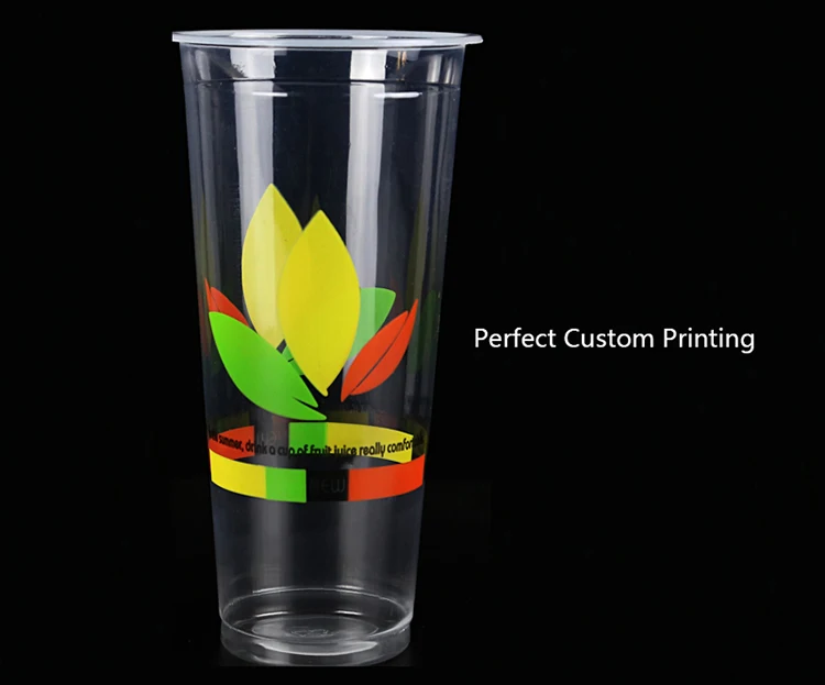 Cheap Hot Sale Custom Logo 24Oz Disposable Clear Pet Plastic Cups With Flat Lids