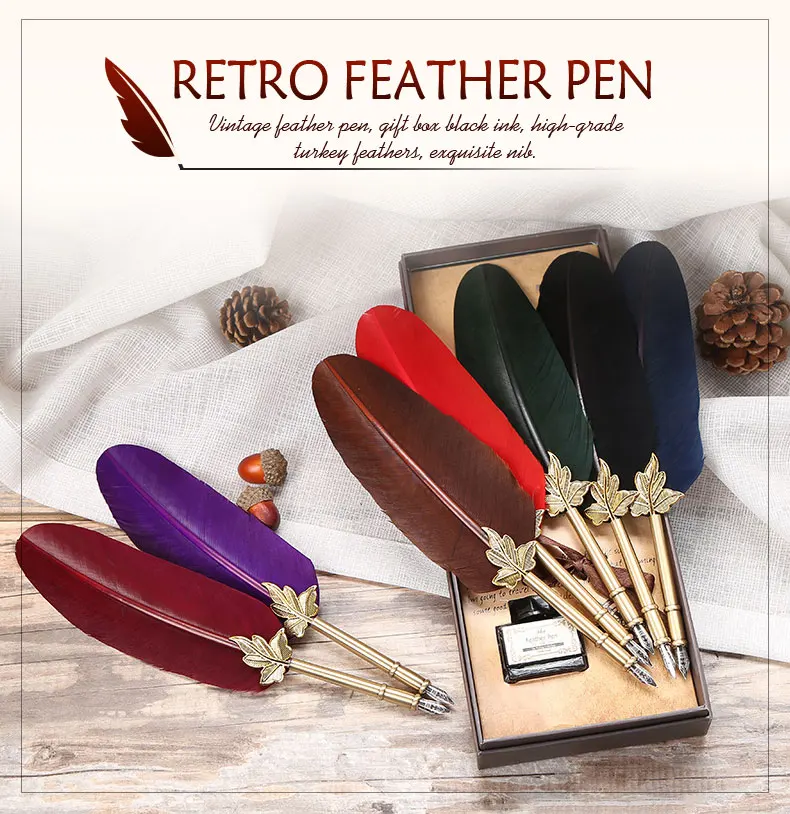 Hot new items vintage brass material feather fountain ink dip pen for Christmas gift