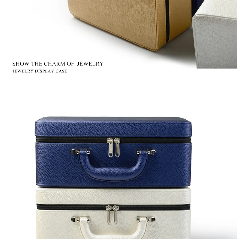 Fanxi Portable Leather Jewelry Display Case With Zipper 3 Layer For