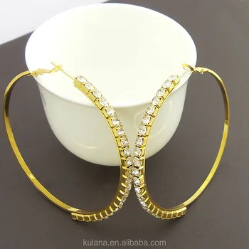65mm Huge Piercing Crystal Earring Clips Korea Style Real Gold 65mm Huge Piercing Crystal Earring Clips Korea Style Real Gold Plated Hoop
