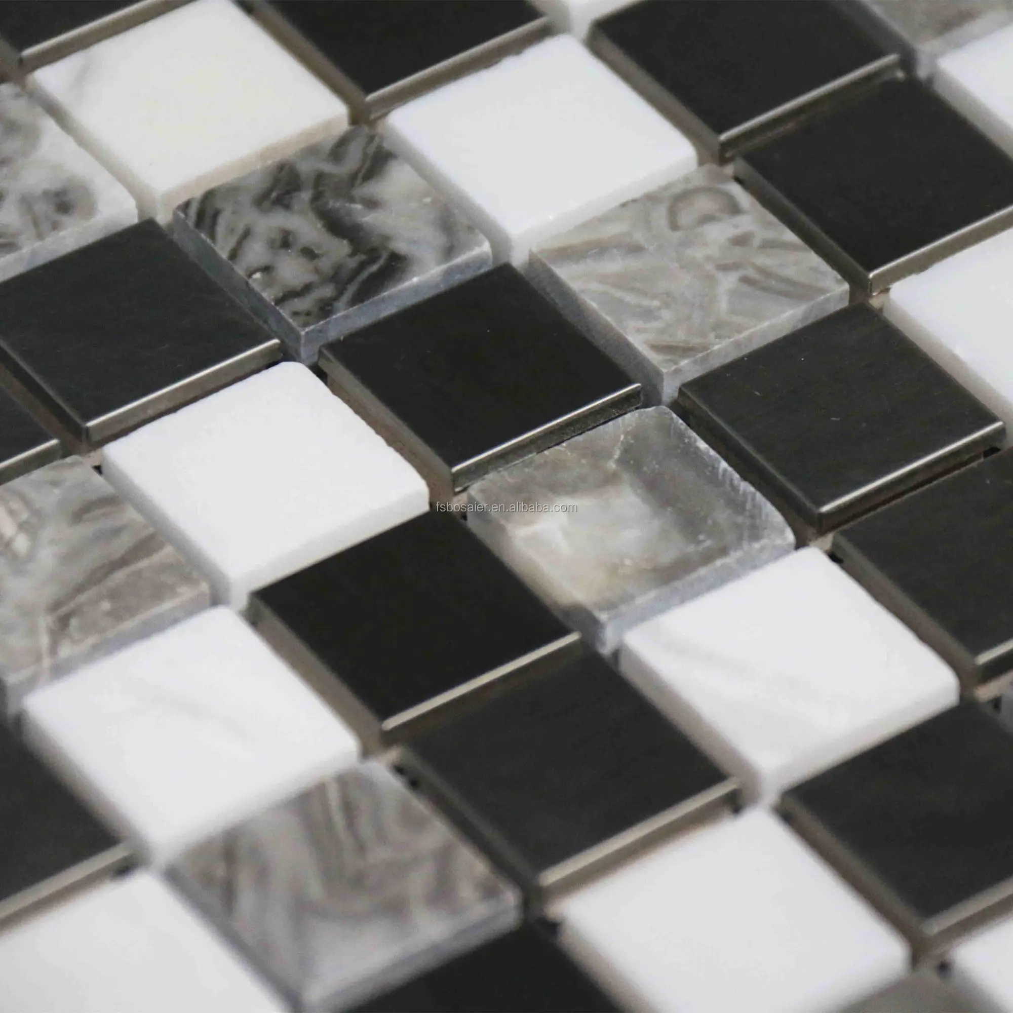 BSJ196 Wall square marble and stainless steel metal mosaic tiles