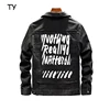 Full back letter printed denim jean jacket for stylish men black washed jean jacket for young boys