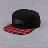 Custom fashion black embossed plaid flat brim snapback hat
