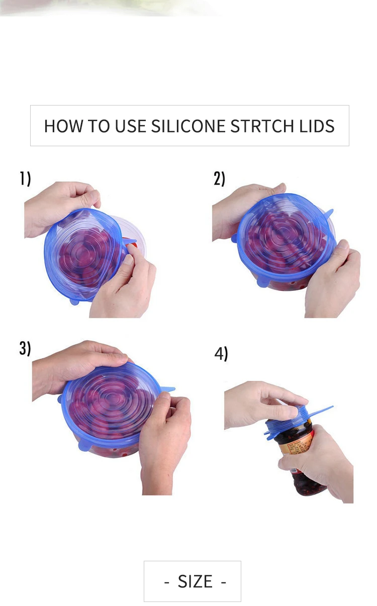 6-pack Reusable Suction Stretchable Seal Silicone Stretch Lids