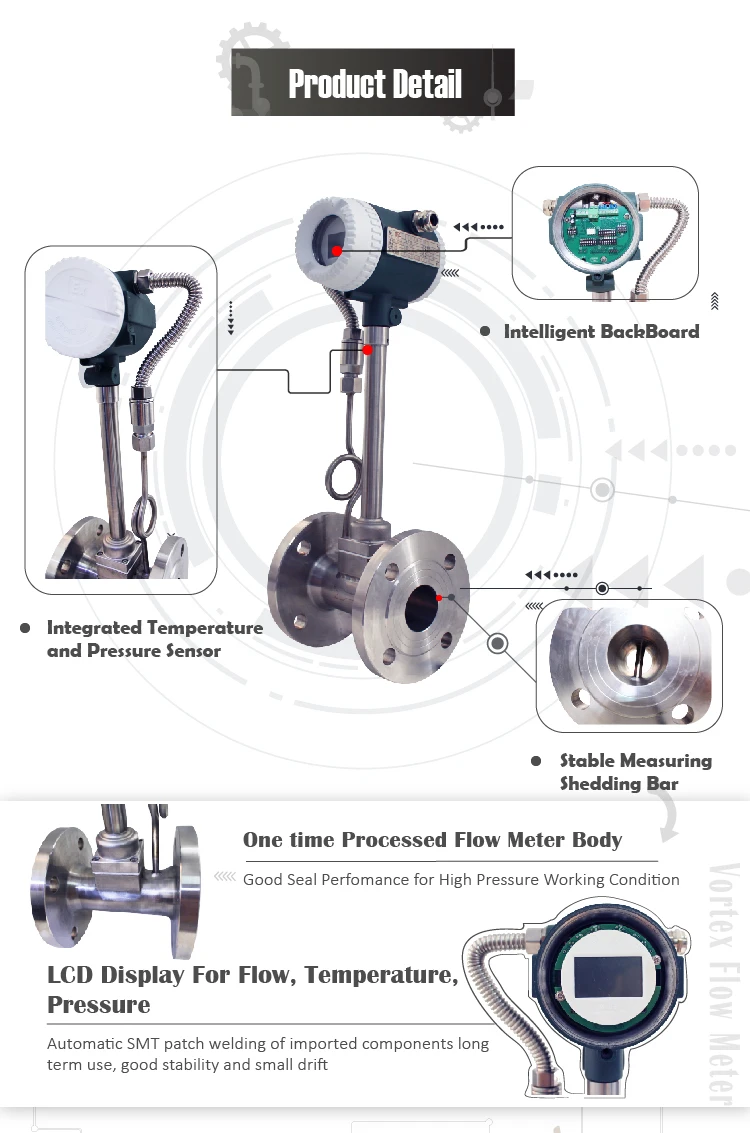 pipeline steam vortex fllowmeter vortex steam mass flow meter
