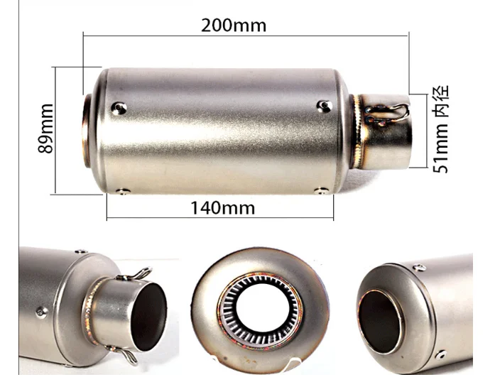 Motorcycle Exhaust Inlet 51mm Imitate 350mm Titanium Motorcycle Exhaust