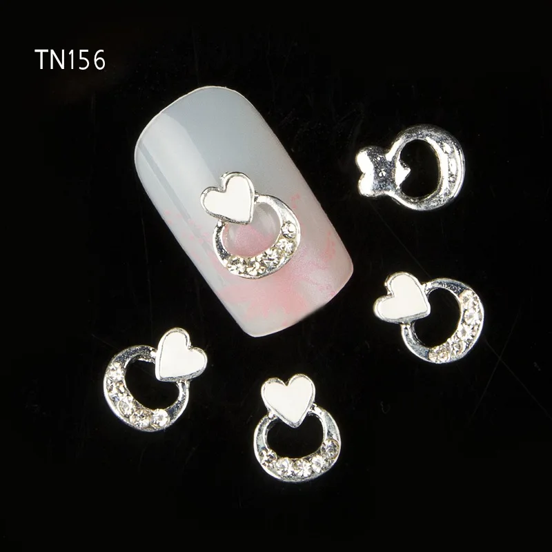 10pcs White Metal Heart Rhinestones 3d Nail Art Decorations Alloy Nail Stcikers Charms Jewelry for Nail