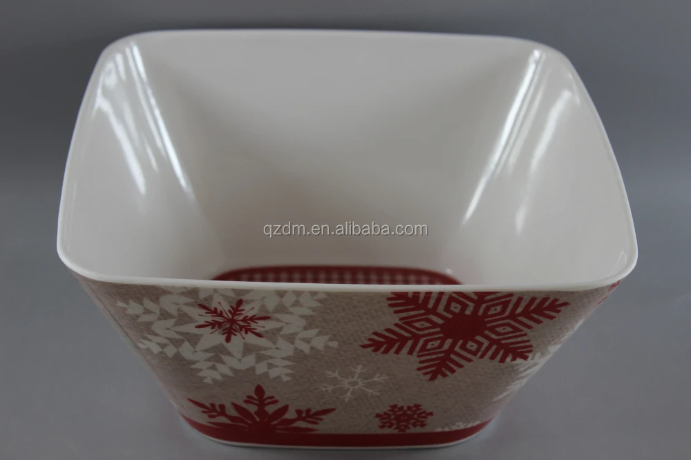 2 Sides Decal Print Melamine Square Bowl/Plastic Square Salad Bowl