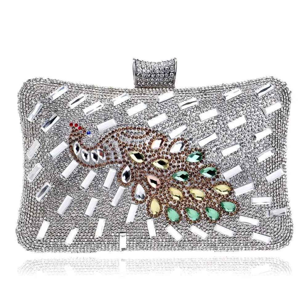 Mlotus Crystal Hard Case Clutch Handbag Evening Bag with Detachable Chains