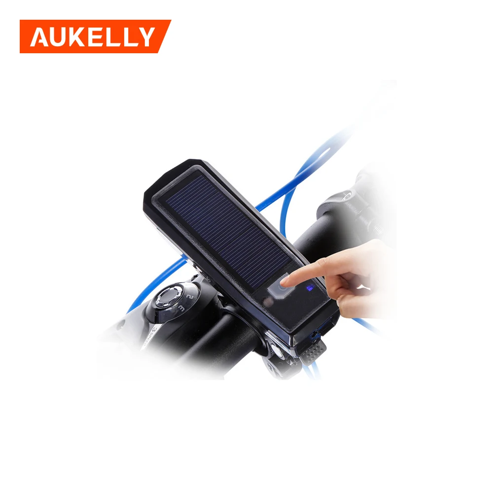 LED Bike Cycling Solar USB Charging Front Head Warning Flashlight Lamp with Horn