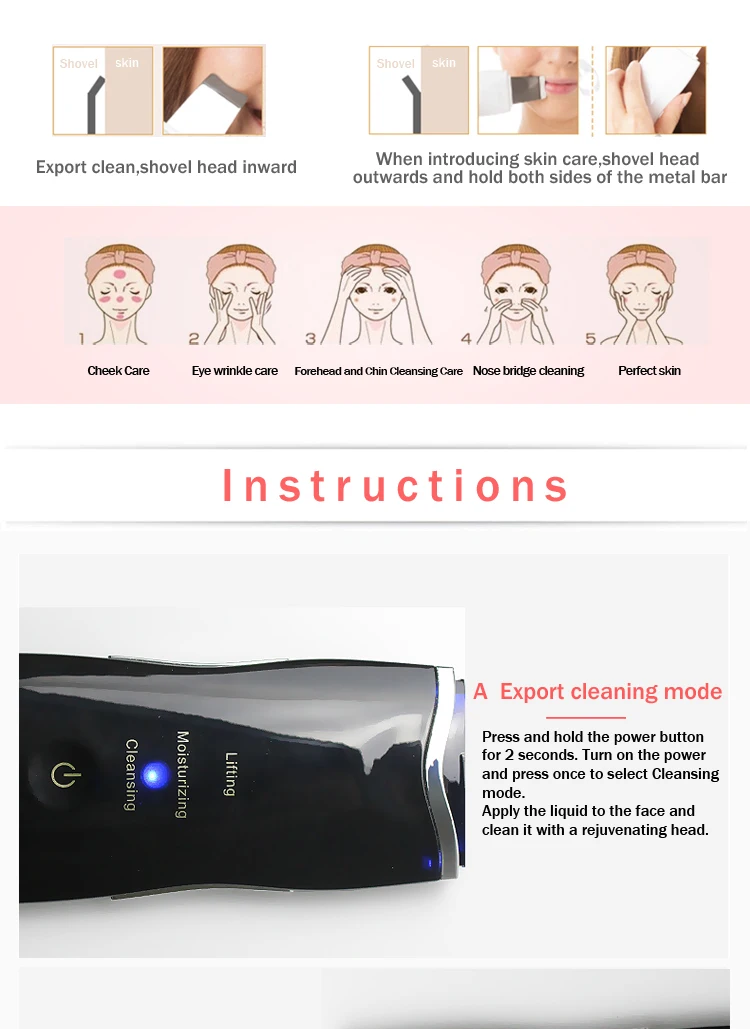 wholesale alibaba Face Collagen Acne Clearing ultrasonic Shovel skin cleaner Clean the Skin Remove scrubber Beauty Equip