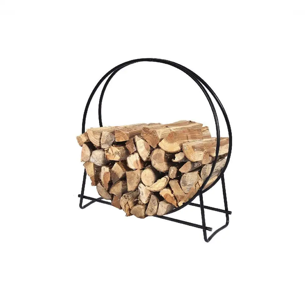 Daisy Days 40-Inch Tubular Steel Log Hoop Round Display Firewood Storage Rack Holder