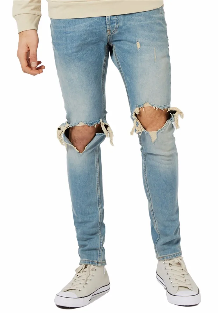 men's one knee ripped jeans