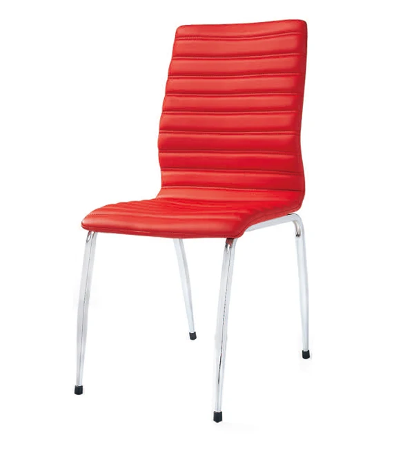 High Quality Leather Material Ergonomics Office Chair Bright Colors Red Color 4 Feet Steel Frame PU Chair Manufactory