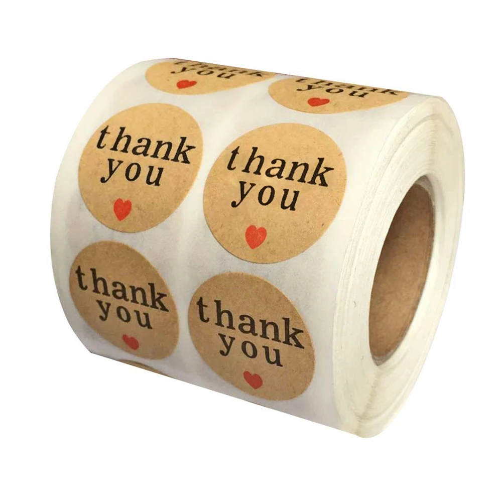 Natural Paper Kraft Thank You Sticker Labels With Red/black Hearts,1 ...