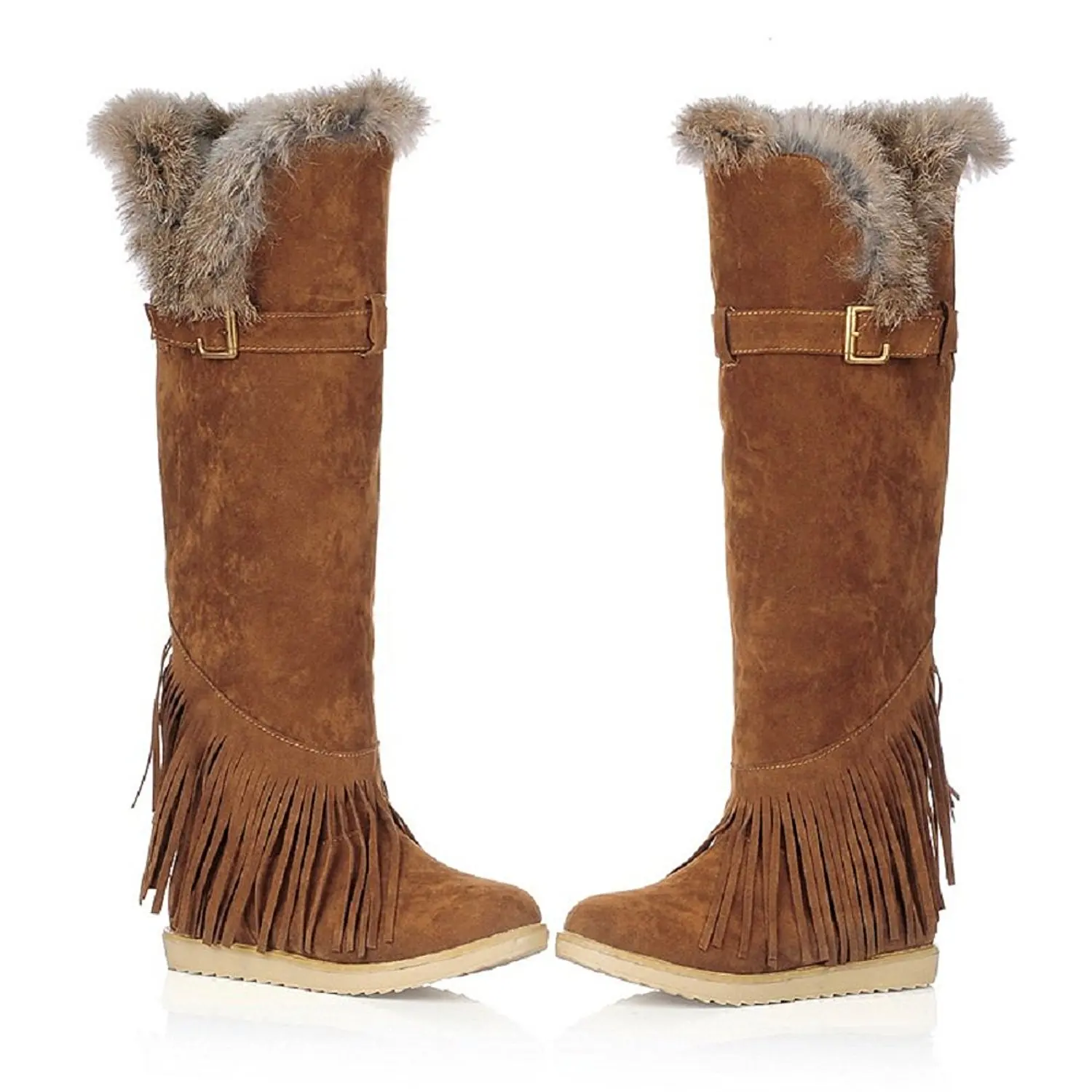 knee high boots with fringe on the side