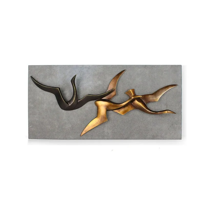 Resin Golden Animal Sculpture Craft Wall Stick 3D Wall Decor with Cement Board details