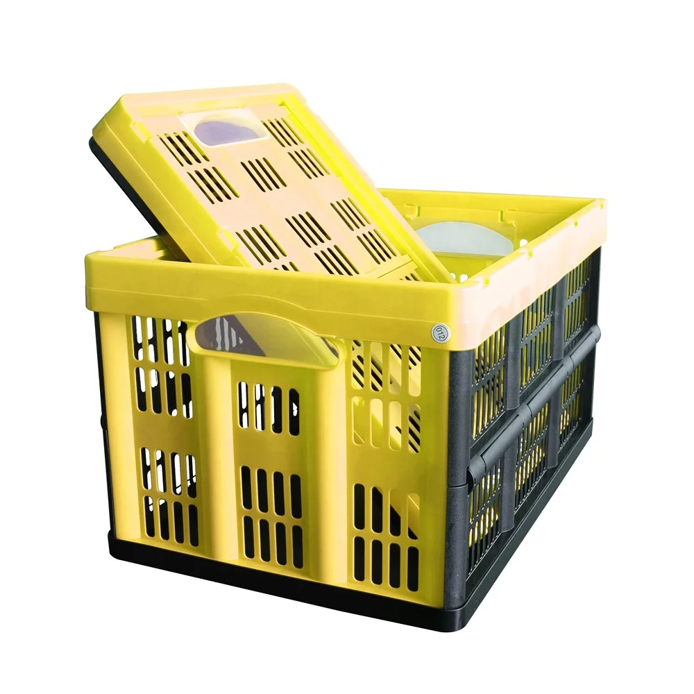 Collapsible Storage Basket Folding Plastic Stackable Crate With Handle For Fruit And Vegetable