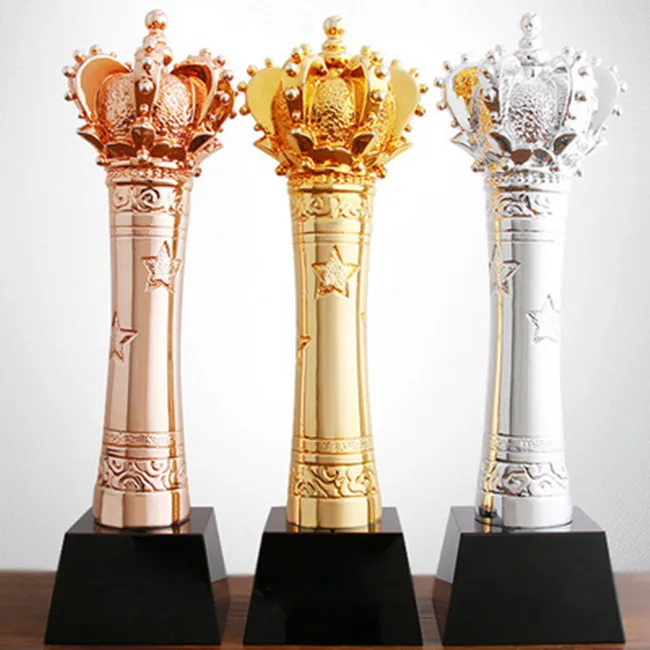 New Design Gold Crown Trophy Award With Black Crystal Base - Buy New