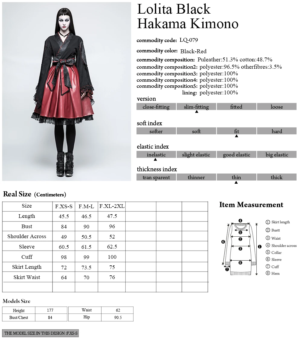 LQ-079 Lolita Latest Design Black-Red Onesie Long Sleeve Kimono Dress Midi