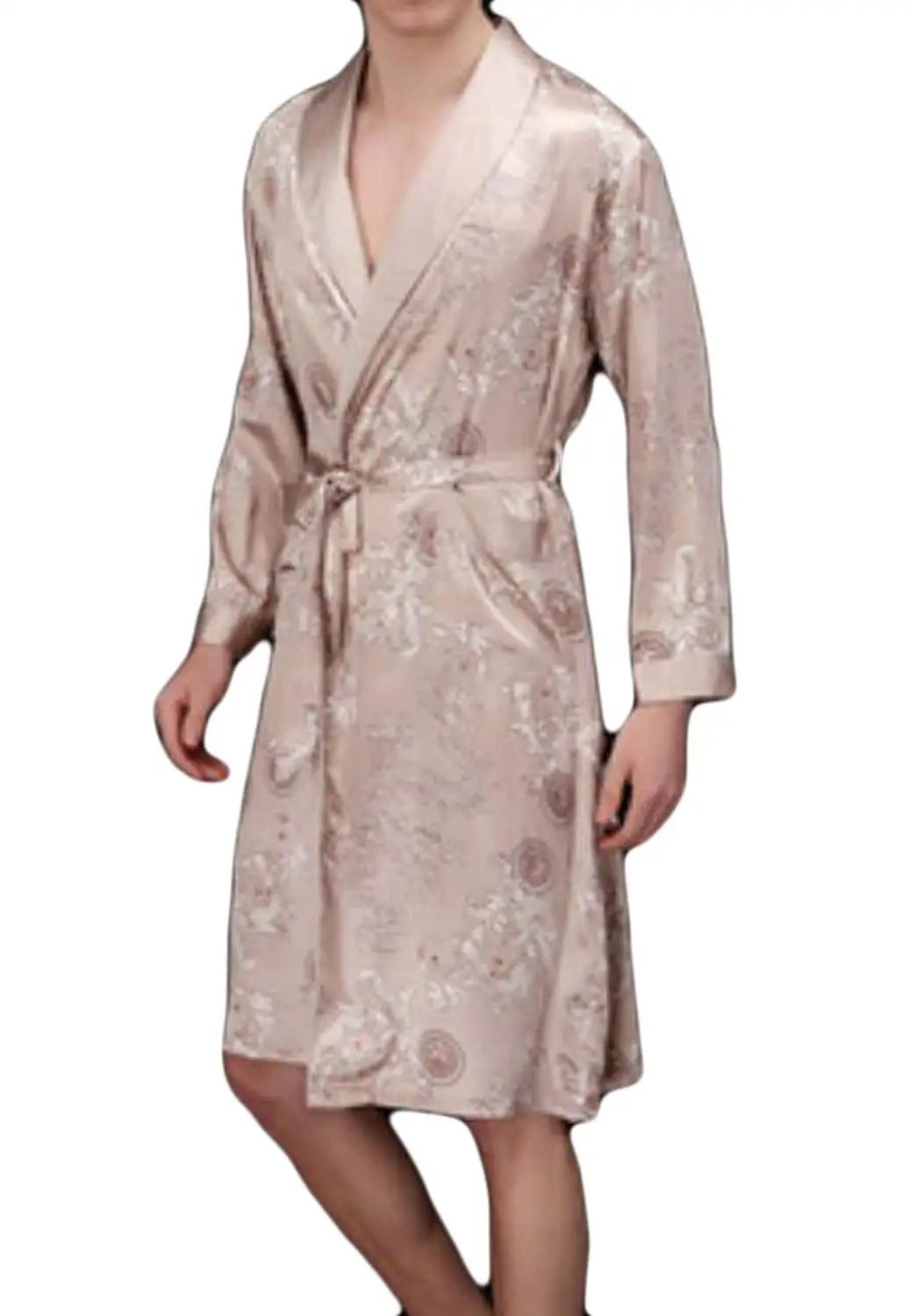 M/&S/&W Satin Robe Bathrobe Men/’s Shawl Collar Kimono Print Sleepwear