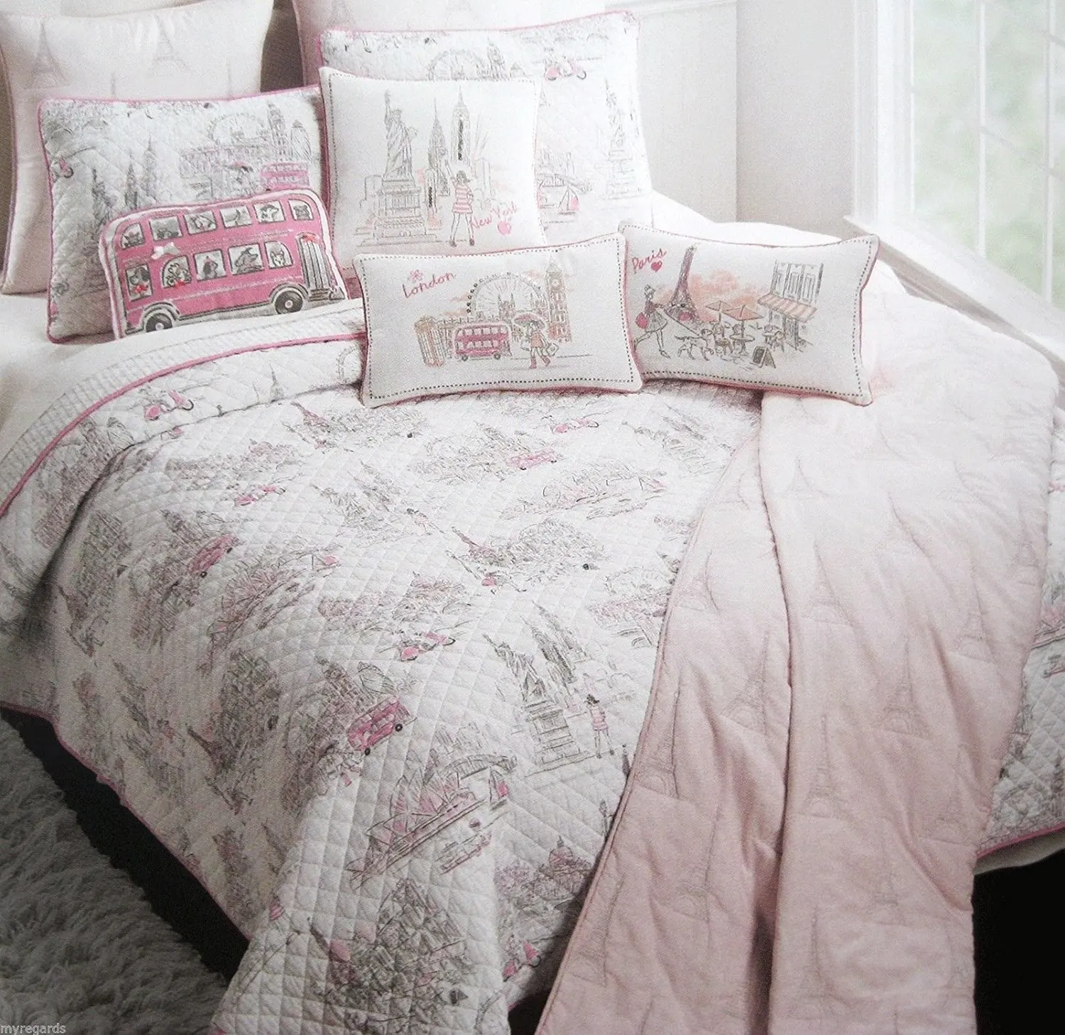 Nicole Miller Kids 3 Piece Twin Eiffel Tower Sheet Set for Girls 100/% Easy-Care Cotton Flannel