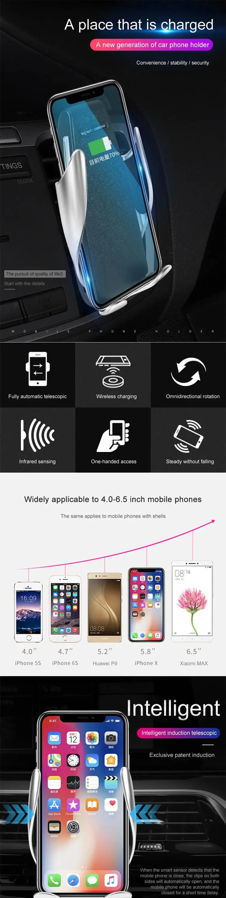 Wholesale For iPhone 8 X XS Max XR Samsung Mobile Phone Charger Original S5 R1 R2 10W Qi Fast Wireless Car Charging Mount Holder