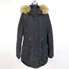 Attractive style women black long winter overcoat padded coat with fur hoodies