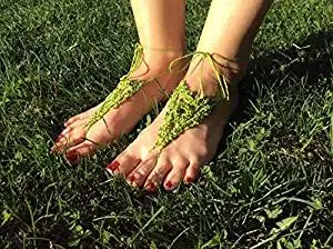 Green Beach Wedding Sandals,Wedding Accessory,Sexy Beach Sandals, Crochet Barefoot Sandals, Barefoot Sandals , Crochet Anklet, Sexy Lace Sandals,Beach,Wedding Footwear, Bridesmaid Sandals (Green-04)