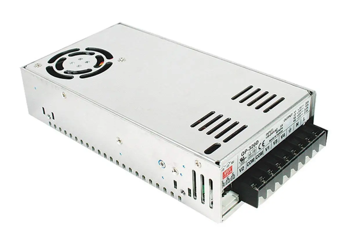 Mean Well QP-320D Enclosed Switching AC-to-DC Power Supply, Quad Output, 316W, 4A, 2.0" H x 4.5" W x 8.5" L