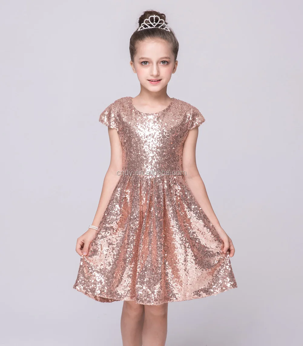 2018 new design girls casual shining dress girls short sleeve sequin