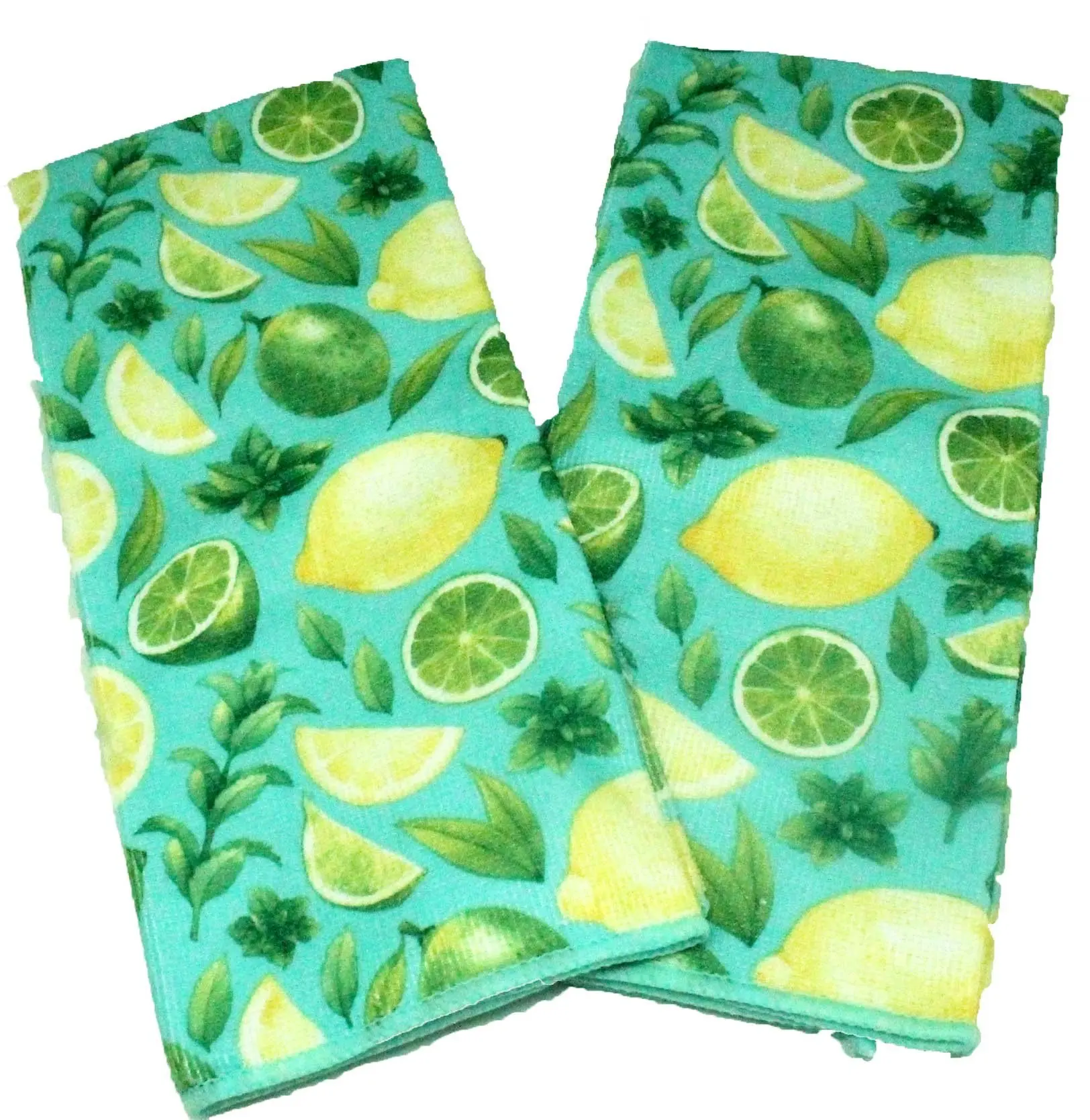 Set of 2 Yellow and Teal Kitchen Dish Towels Microfiber Dish Towels Gift Set with Baking and Cooking Utensils Design Comes in Organza Gift Bag