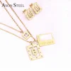 Fashion Women Elegant Stainless Steel Brand Jewelry Double Necklace Earrings Jewelry Set