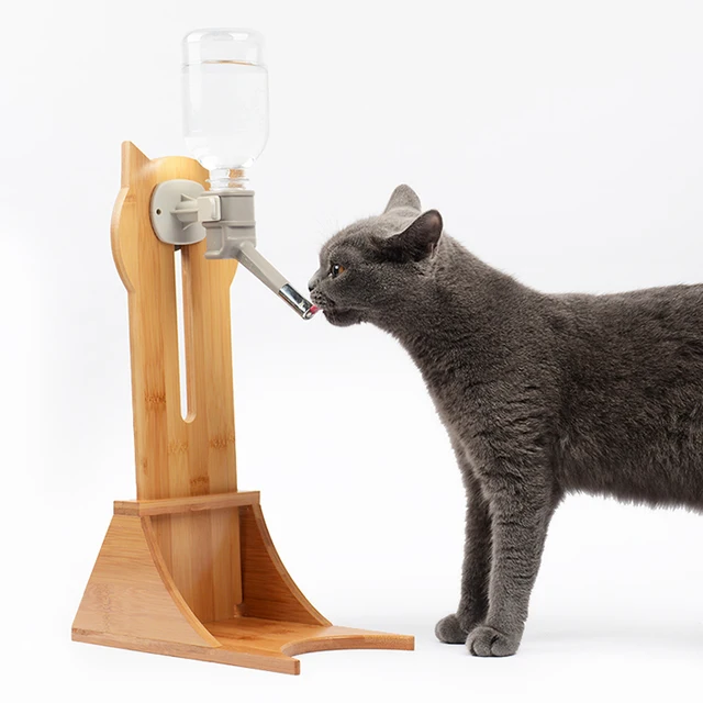 drinking fountain solid wood frame cat and dog food and drink