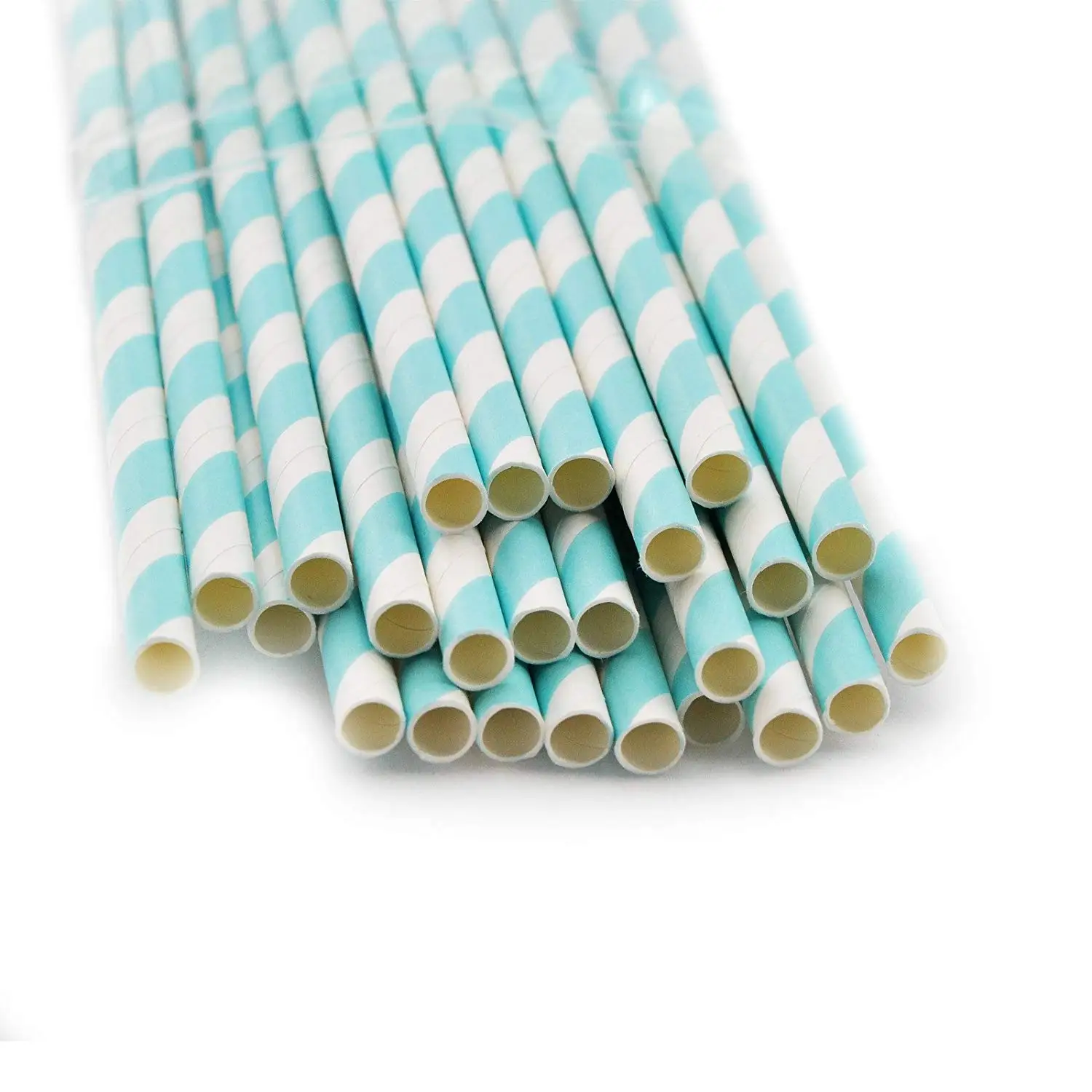 Denshine 25 X Striped Paper Drinking Straws-rainbow Mixed for Party Table Decorations- Pastel Blue Stripe