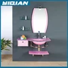 Popular Sanitary ware Make-up design Pink bathroom glass wash basin with shelf next to mirrorYQ-7106