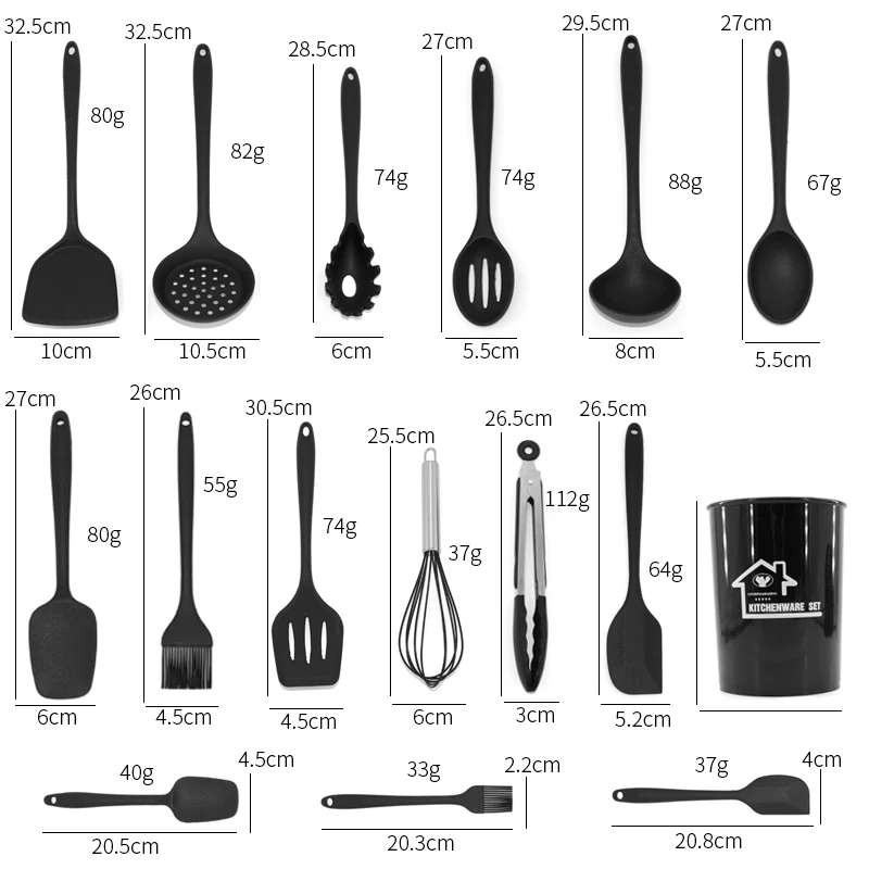Baichang Hot Selling Kitchen Utensils 15 Piece Silicone Cooking