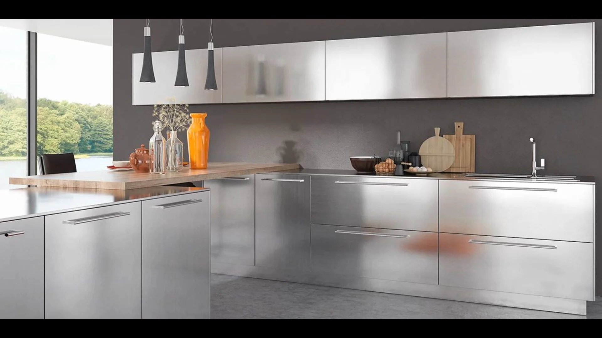 stainless steel kitchen wall cabinet with glass