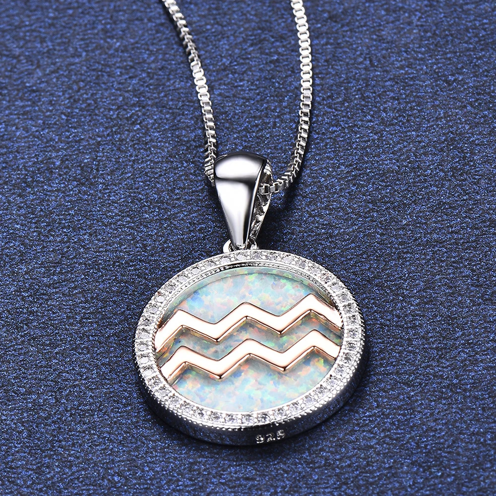 product-New Oxidized Opal Silver Aquarius Zodiac Pendant Necklace-BEYALY-img-1