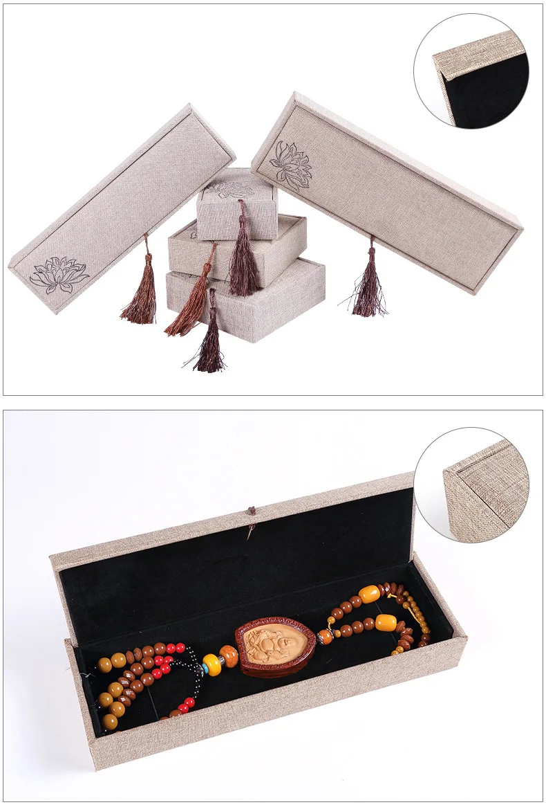 Luxury Classical Gift Linen Jewelry Box Elegance Tassel Jade Bead