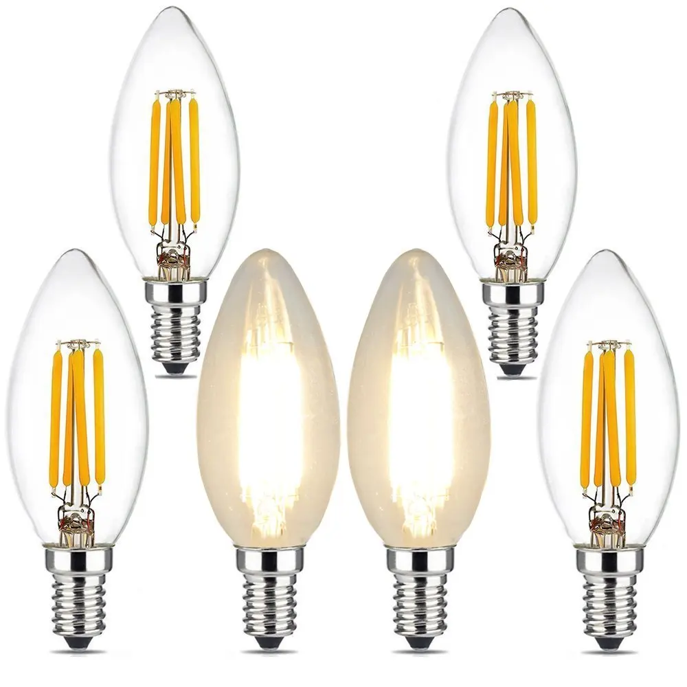 High quality E14  E12 6W decorative candelabra bulb 65W equivalent CRI80 12 volt 2700K dimmable led filament