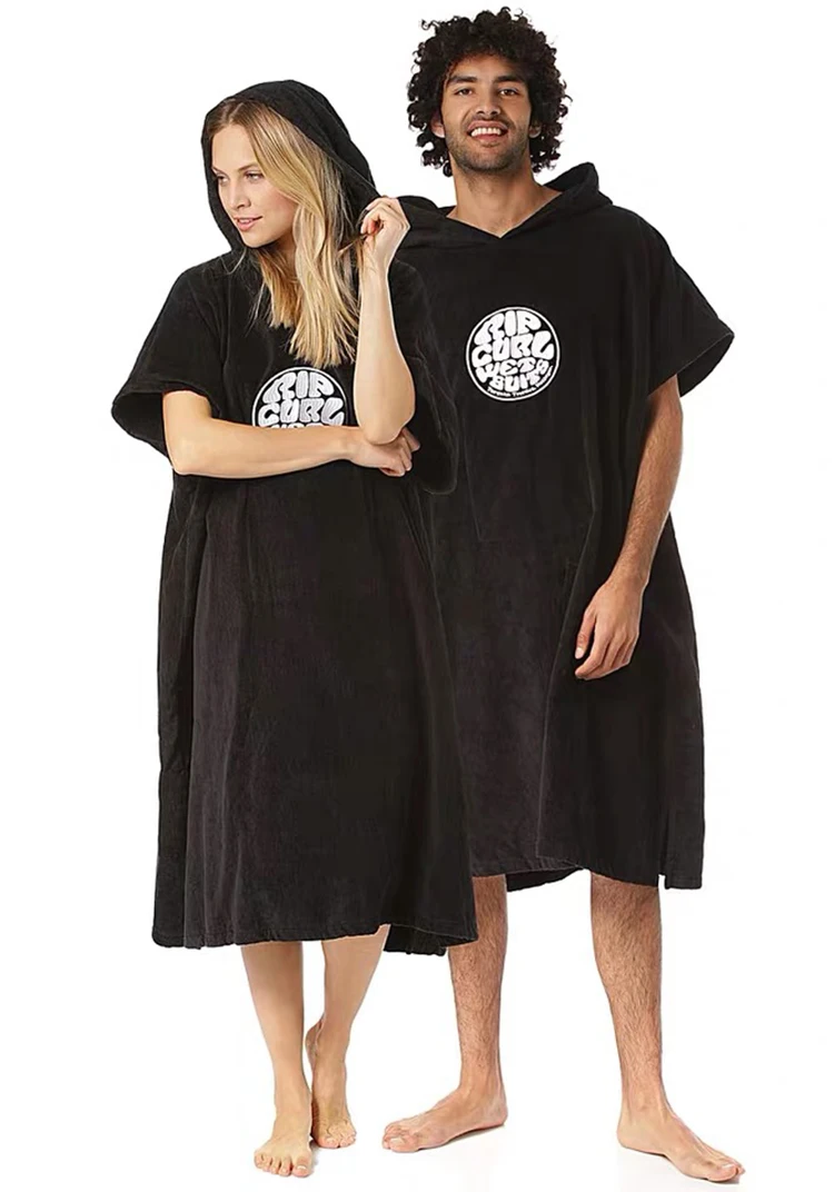 Cotton Surf Wetsuit Beach Changing Poncho Towel Hooded Bath Robe Water