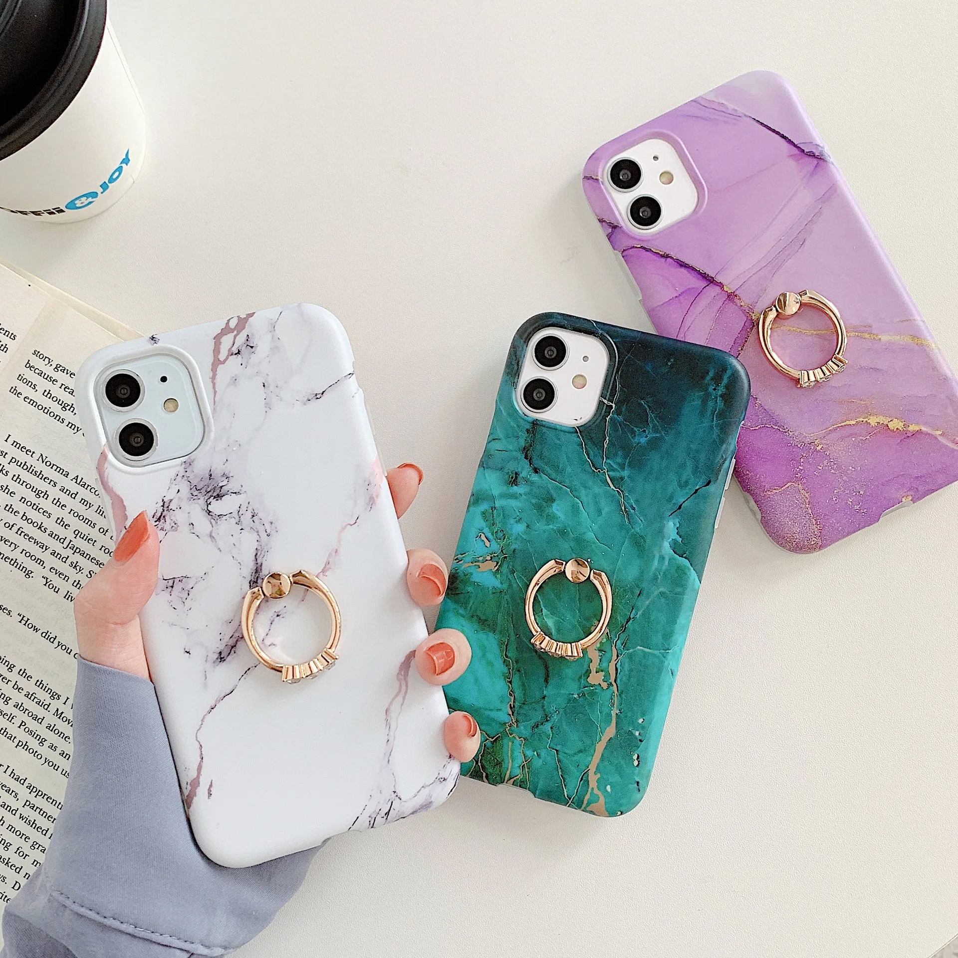 Fashion Marble Phone Case With Ring Holder For iPhone 7 IMD